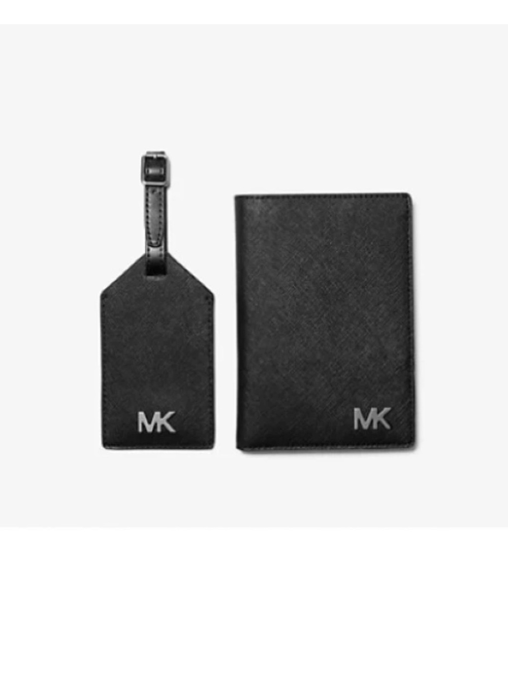 Michael Kors Black Pebbled Leather Passport Cover & Luggage Tag Set